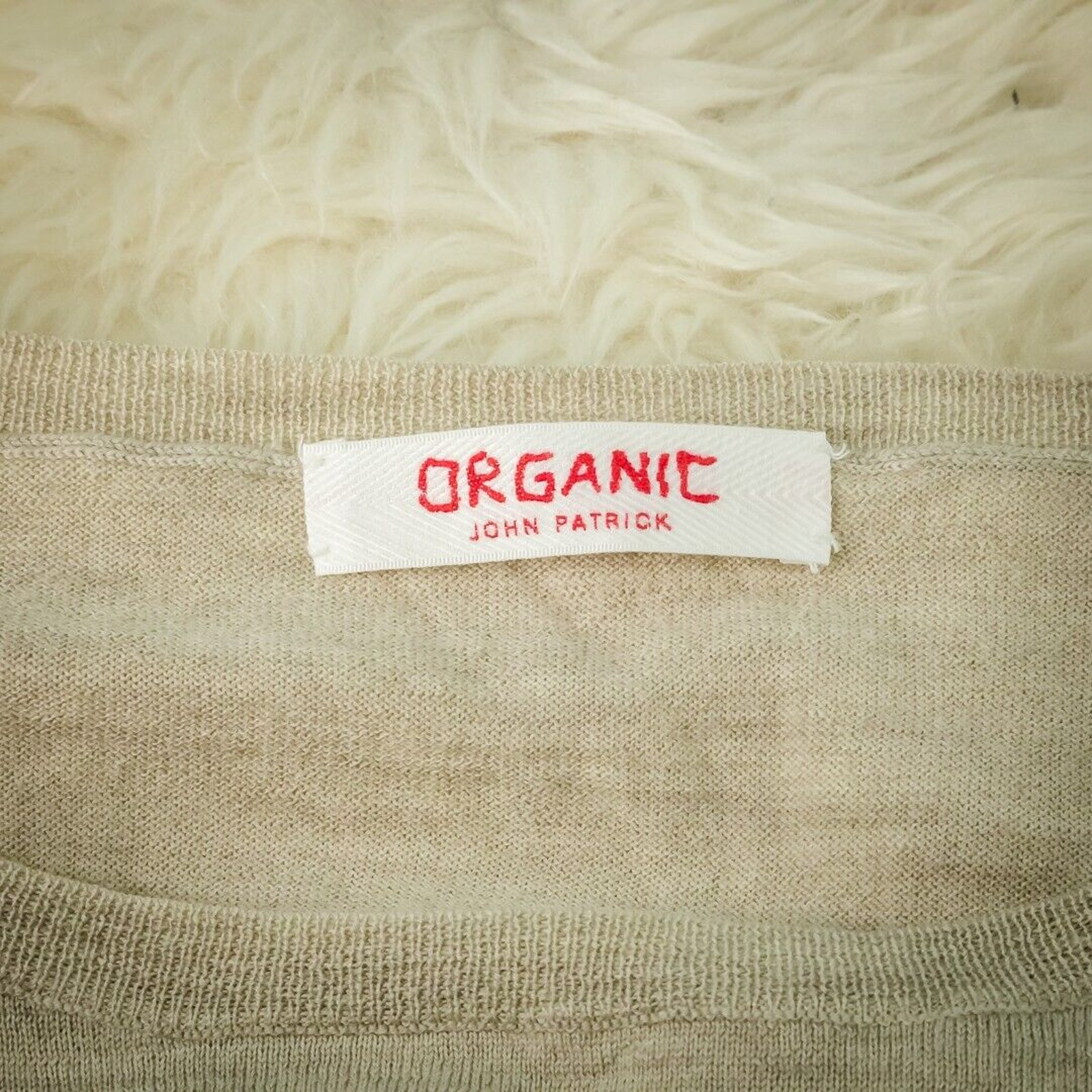 Organic By John Patrick Size Medium M Tan Beige Crew Scoop Neck Short Cap Sleeve — image 4 of 7